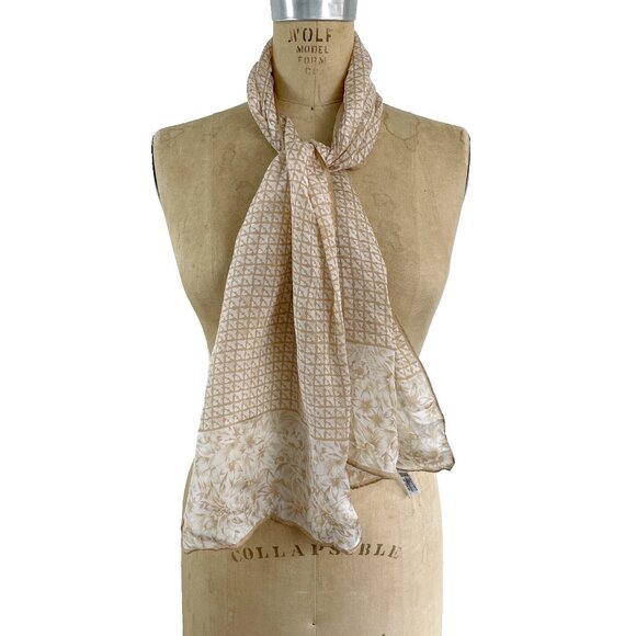 Baar and Beard narrow scarf - tan on ecru floral - Picture 1 of 5